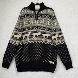 Southern Marsh Sweater Mens Medium Black Cream Quarter Zip Fair Isle Reindeer